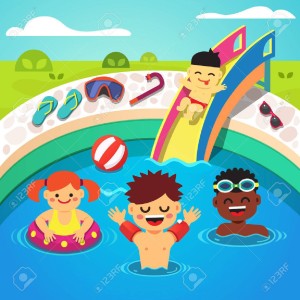 47493846-kinder-die-einen-pool-party-glückliche-schwimmen-und-ein-abgleiten-in-das-wasser-wohnung-stil-cartoon-vek